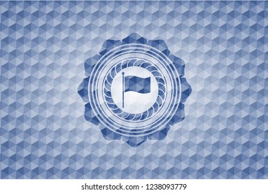 flag icon inside blue emblem or badge with geometric pattern background.