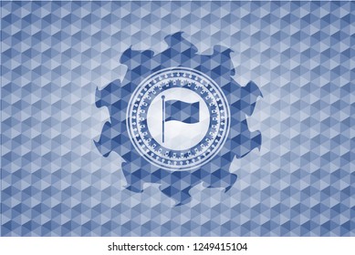 flag icon inside blue emblem with geometric pattern.