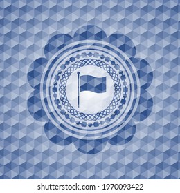 flag icon inside blue emblem or badge with abstract geometric polygonal pattern background. 