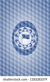 flag icon inside blue hexagon badge.