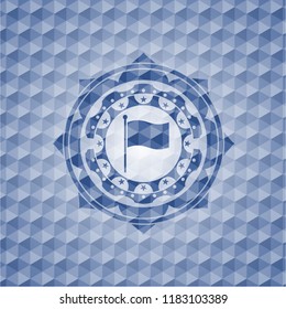 flag icon inside blue polygonal emblem.