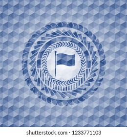 flag icon inside blue polygonal badge.