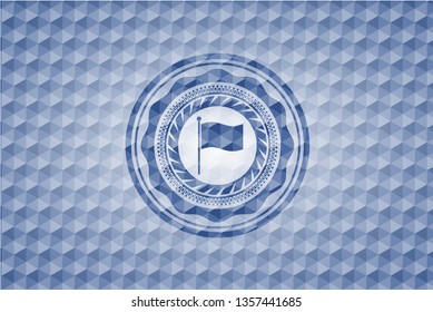 flag icon inside blue polygonal emblem.