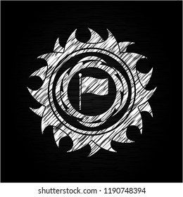 flag icon inside chalkboard emblem