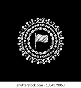 flag icon inside chalkboard emblem written on a blackboard