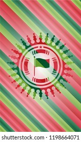 flag icon inside christmas colors style badge.