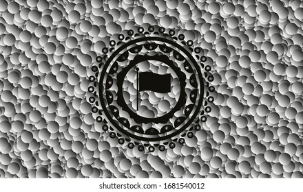 flag icon inside dark badge with bubbles background. Vector Illustration. Detailed.