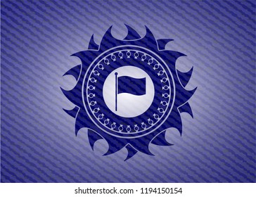 flag icon inside emblem with denim texture
