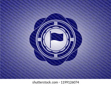 flag icon inside emblem with denim texture