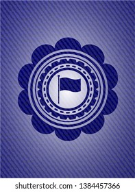 flag icon inside emblem with denim texture