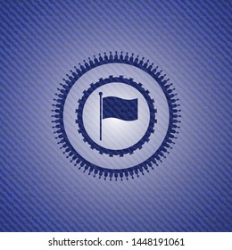 flag icon inside emblem with denim high quality background
