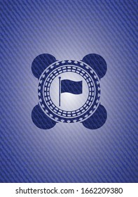 flag icon inside emblem with denim high quality background