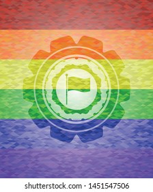 flag icon inside emblem on mosaic background with the colors of the LGBT flag