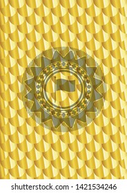 flag icon inside gold badge or emblem. Scales pattern. Vector Illustration. Detailed.