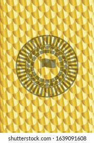 flag icon inside gold badge. Scales pattern. Vector Illustration. Detailed.