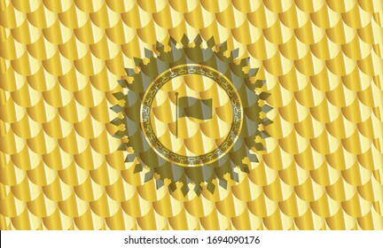 flag icon inside gold badge. Scales pattern. Vector Illustration. Detailed.