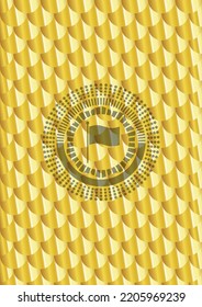 flag icon inside gold badge or emblem. Scales pattern. Vector Illustration. Detailed. 