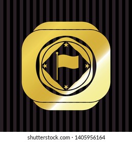 flag icon inside gold emblem or badge