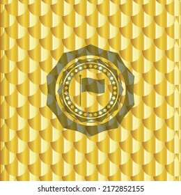 icono de bandera dentro del emblema de oro o de la placa. Patrón de escalas. Ilustración vectorial. Detallado. 