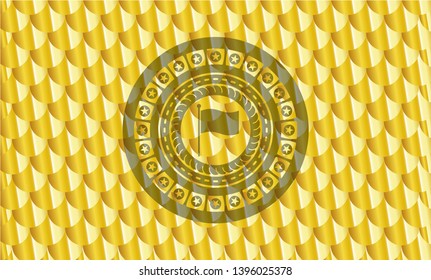 flag icon inside golden badge. Scales pattern. Vector Illustration. Detailed.