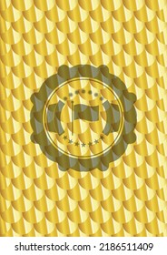 flag icon inside golden badge. Scales pattern. Vector Illustration. Detailed. 
