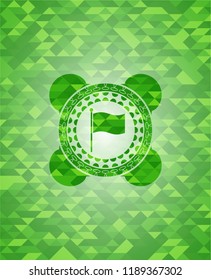 flag icon inside green emblem with mosaic background