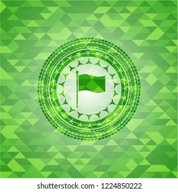 flag icon inside green emblem with mosaic background