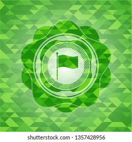 flag icon inside green emblem with mosaic ecological style background