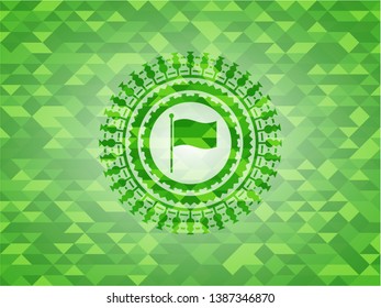 flag icon inside green emblem with mosaic ecological style background
