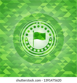 flag icon inside green emblem with mosaic background