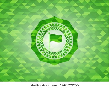 flag icon inside green mosaic emblem