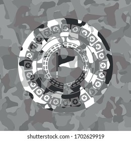 flag icon inside grey camouflage texture. 