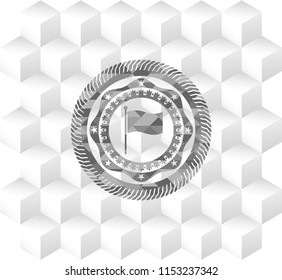 flag icon inside grey icon or emblem with geometric cube white background