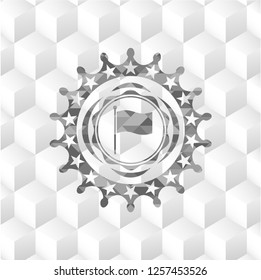 flag icon inside grey emblem with cube white background