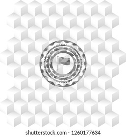 flag icon inside grey emblem. Vintage with geometric cube white background