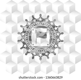 flag icon inside grey emblem with cube white background