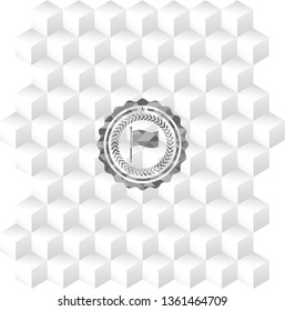 flag icon inside grey emblem with cube white background