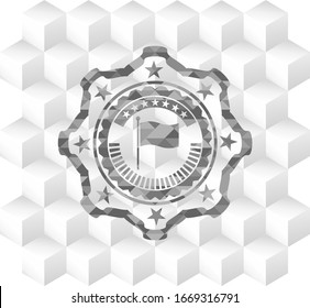 flag icon inside grey emblem with cube white background
