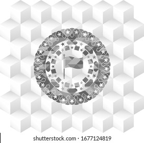 icono de bandera dentro del emblema gris con fondo blanco cubo geométrico