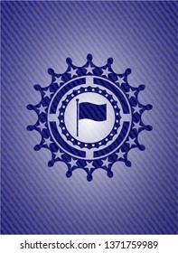 flag icon inside jean or denim emblem or badge background