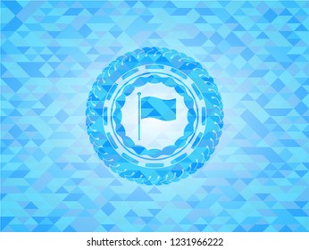 flag icon inside light blue emblem with mosaic background