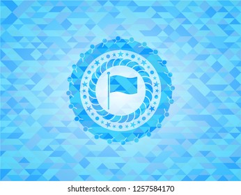 flag icon inside light blue mosaic emblem