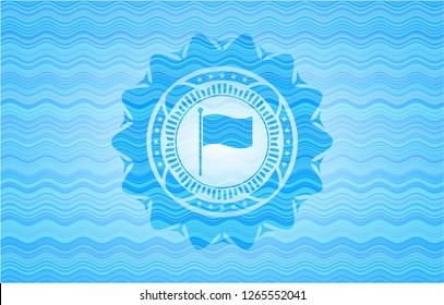 flag icon inside light blue water wave style badge.