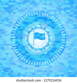 flag icon inside light blue emblem with triangle mosaic background