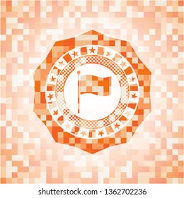 flag icon inside orange mosaic emblem with background