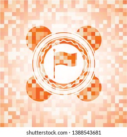 flag icon inside orange mosaic emblem with background