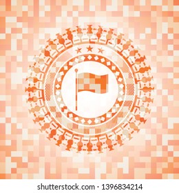 flag icon inside orange mosaic emblem with background