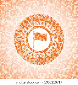 flag icon inside orange tile background illustration. Square geometric mosaic seamless pattern with emblem inside.