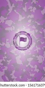 flag icon inside pink and purple camouflage emblem