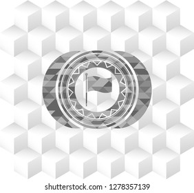 flag icon inside realistic grey emblem with cube white background
